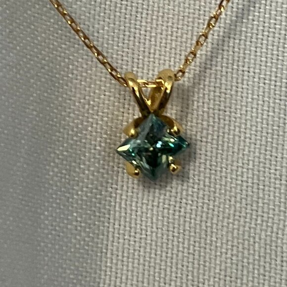 Cyan Moissanite Diamond Princess Cut Necklace NEW - Picture 6 of 6